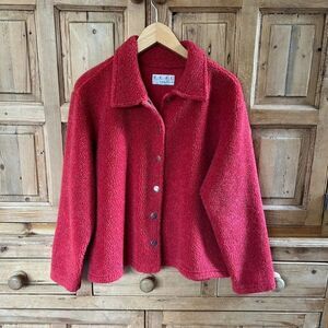 Vintage Real‎ Comfort Red Sherpa Jacket Coatigan Button Front Sweater Cozy